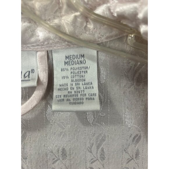 Adonna Robe Womens M Pink Satin Brocade Quilted Collar Cuffs Pockets Long Vtg - Picture 8 of 12